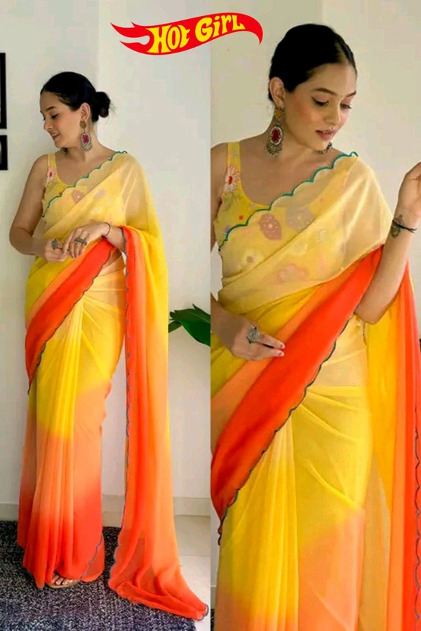 Hot Girl Designer Saree - Yellow