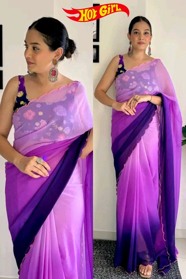 Hot Girl Designer Saree - Electric Violet