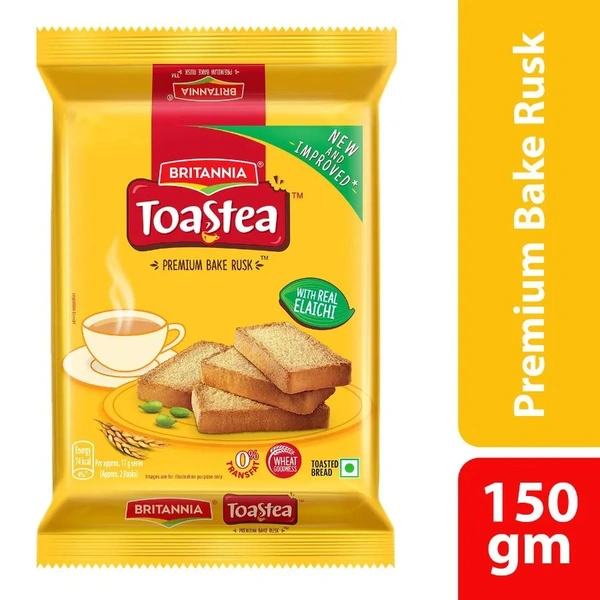 Britannia Toastea Premium Bake Rusk - With Real Elaichi, Crunchy, Zero Trans Fat, 150 g
