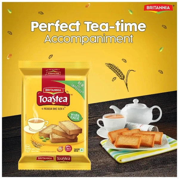 Britannia Toastea Premium Bake Rusk - With Real Elaichi, Crunchy, Zero Trans Fat, 150 g