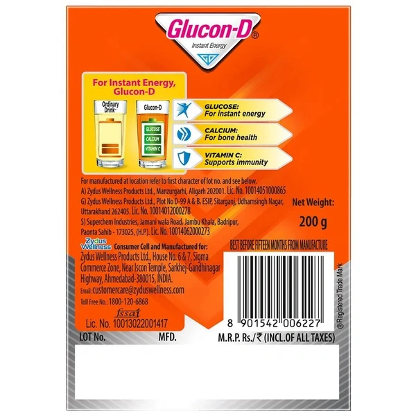 Glucon-D Instant Energy Health Drink - Tangy Orange, 200 g