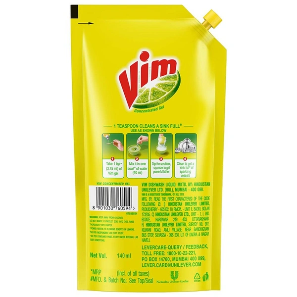 Vim Lemon Concentrated Dishwash Gel 140 ml