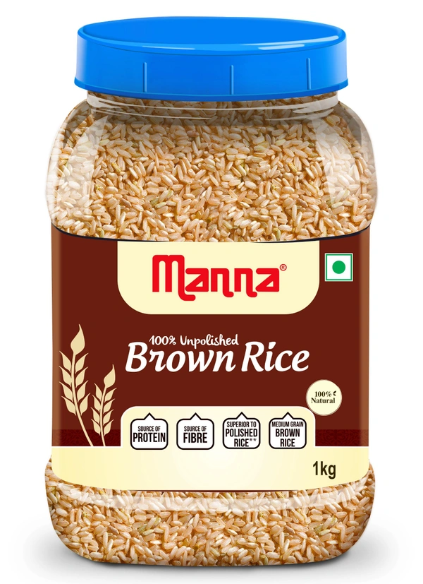 Manna Brown Rice, 1kg - Long Grain, Unpolished, High in Fibre