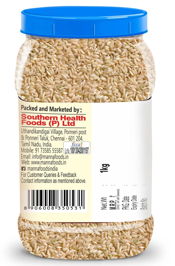 Manna Brown Rice, 1kg - Long Grain, Unpolished, High in Fibre