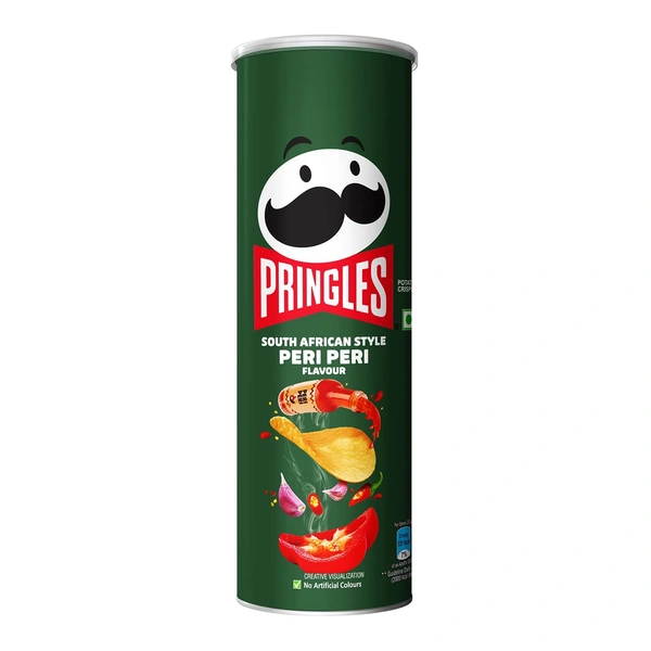 Pringles Potato Chips - Peri Peri Flavoured, Crunchy, Crispy, 107g Can
