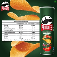Pringles Potato Chips - Peri Peri Flavoured, Crunchy, Crispy, 107g Can