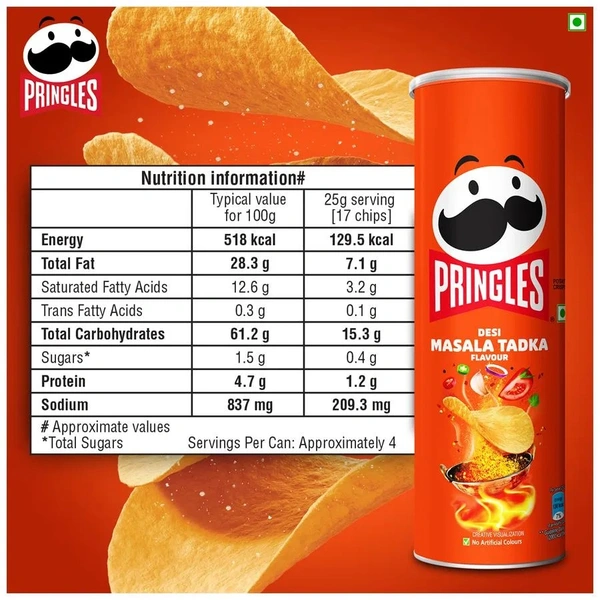 Pringles Potato Chips - Desi Masala Flavoured, Crunchy, Crispy, 107g Can