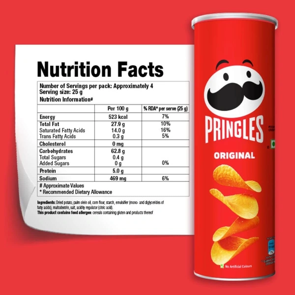 Kellogg's Pringles Potato Chips Original Flavour, 107g