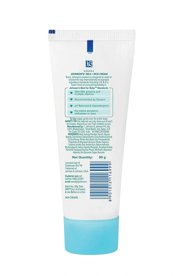 Johnson's Baby Milk and Rice Cream, 30g