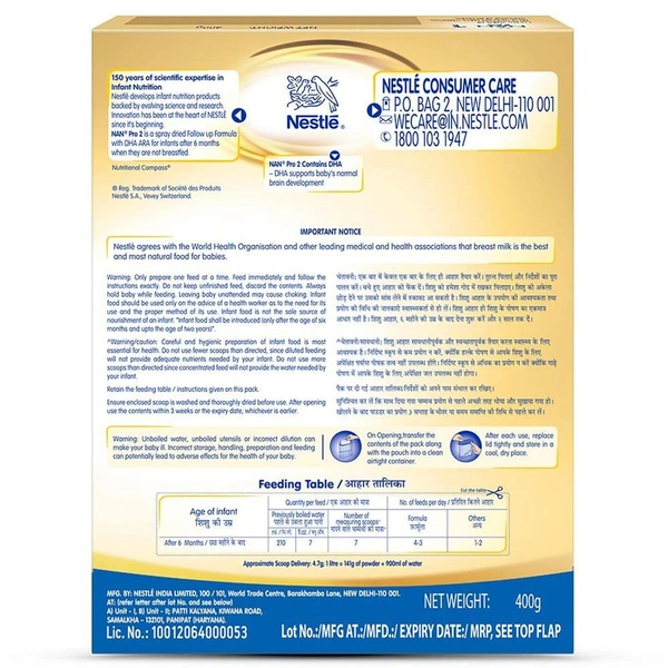 Nestle Nan Pro 2 Infant Follow-up Formula Powder 6 months + 400g
