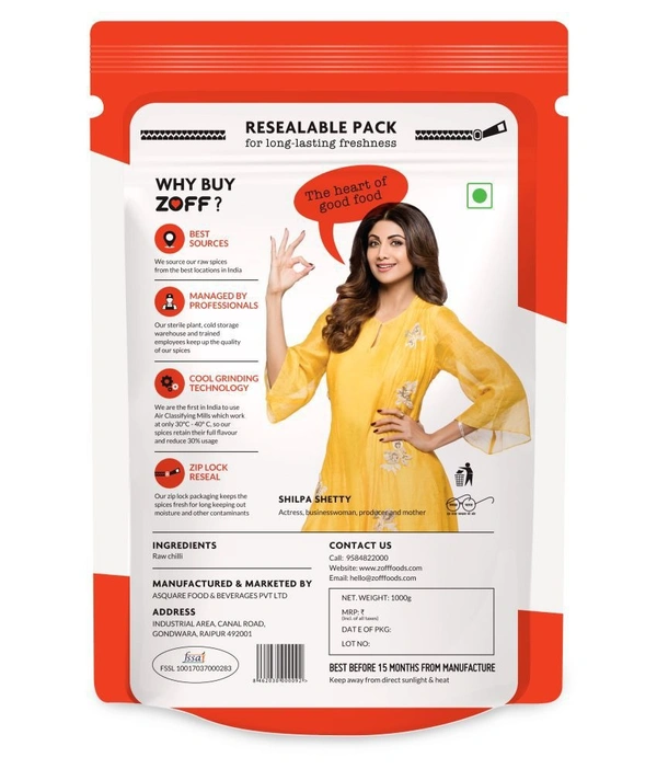 Zoff Red Chilli Powder - High Quality & Flavour, Cool Ground, Pouch - 50g