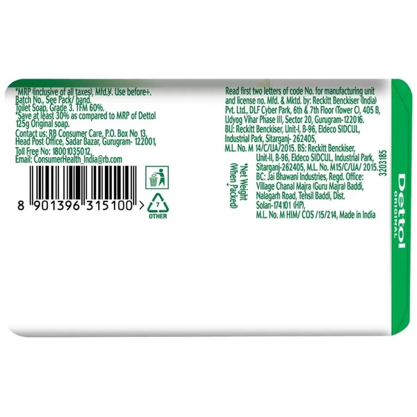Dettol Bathing Soap Bar - Original, 99.99% Germ Protection - 75g