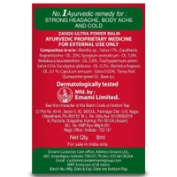 Zandu Ultra Power Balm for Strong Headache, Bodyache & Cold 8ml