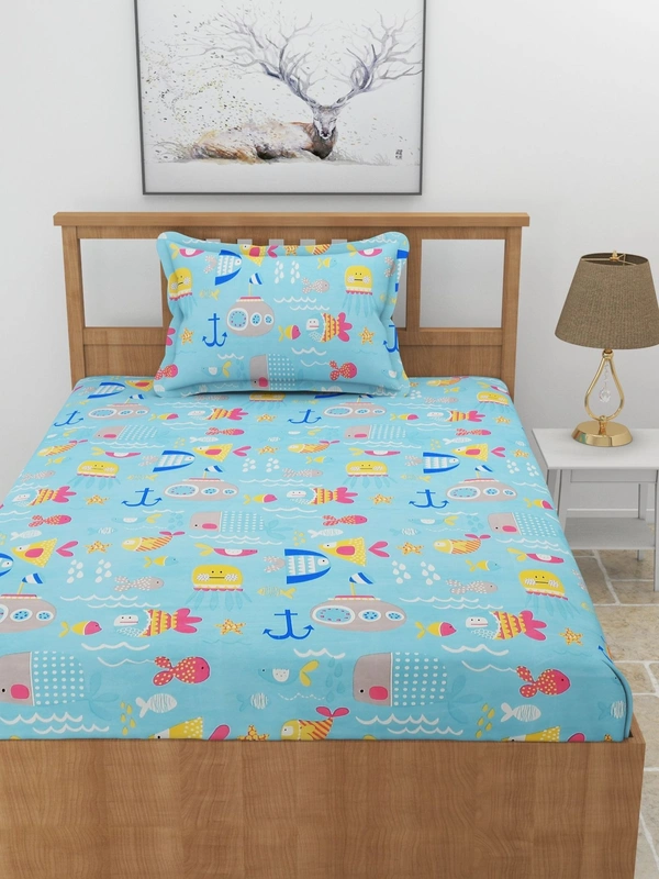 MORADO Premium Glace Cotton Single Bedsheet with 1 King Size Pillow Cover (60x90 Inches)