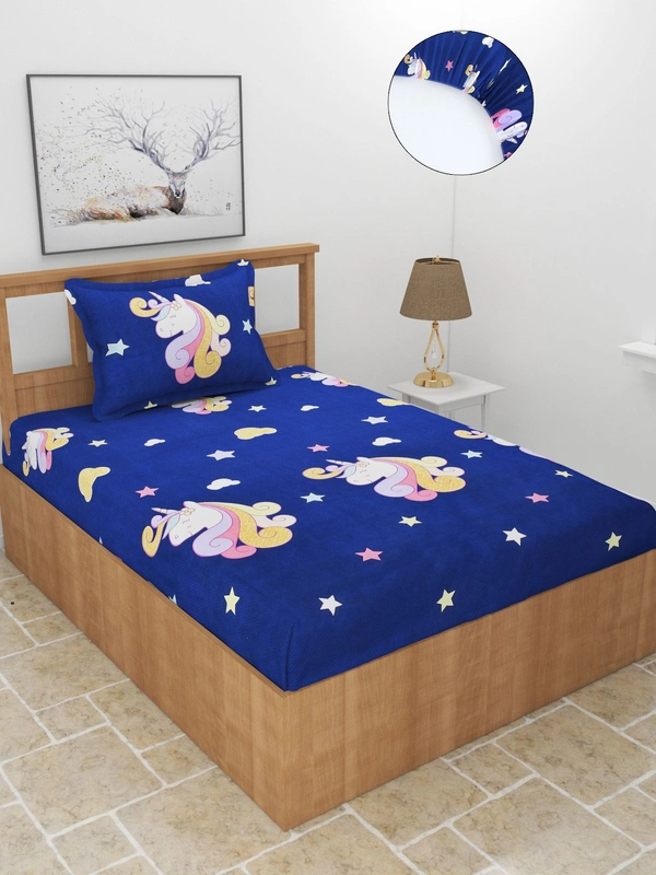 MORADO Premium Glace Cotton Elastic Fitted Single Bedsheet with 1 Pillow Cover (36x72x8 Inches)