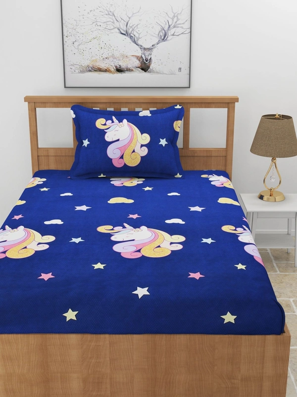 MORADO Premium Glace Cotton Elastic Fitted Single Bedsheet with 1 Pillow Cover (36x72x8 Inches)