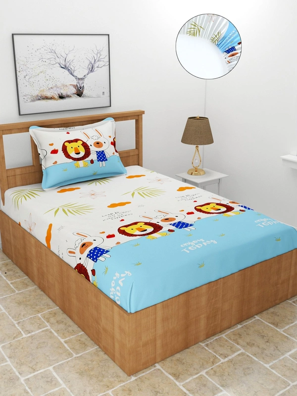 MORADO Premium Glace Cotton Elastic Fitted Single Bedsheet with 1 Pillow Cover (36x72x8 Inches)