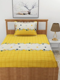 MORADO Premium Glace Cotton Single Bedsheet with 1 King Size Pillow Cover (60x90 Inches)