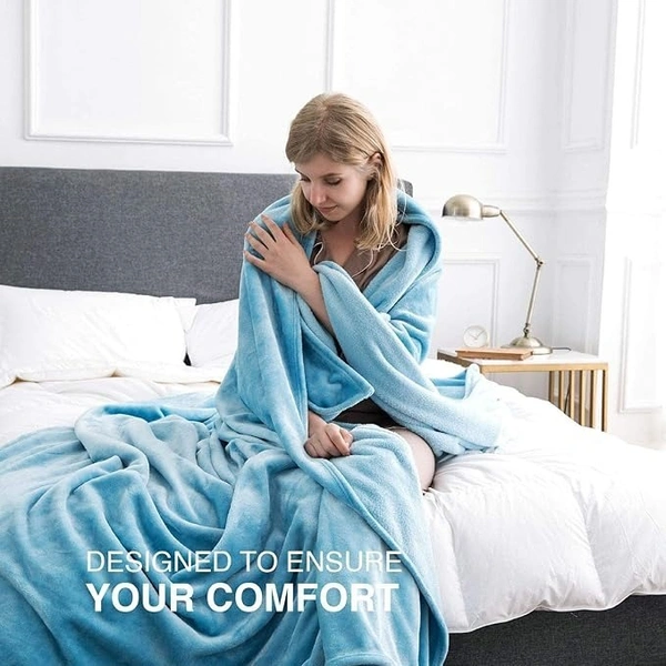 MORADO 190 GSM Flannel Super Soft Warm Double Blanket for Winters - 90x90 Inches, Aqua - 90x90 Inches, Aqua
