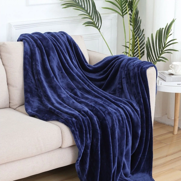 MORADO 190 GSM Flannel Super Soft Warm Double Blanket for Winters - 90x90 Inches, Navy Blue - 90x90 Inches, Navy Blue