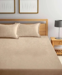 MORADO 190 GSM Flannel Super Soft Warm Elastic Fitted Single Bed Bedsheet with 1 Pillow Covers for Winters - 36x72x8 Inches, Camel - 36x72x8 Inches, Camel