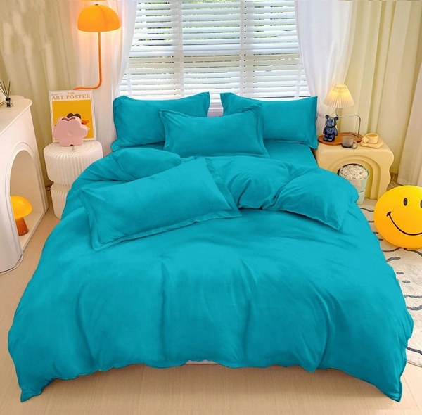 MORADO 190 GSM Flannel Super Soft Warm Elastic Fitted Double Bed Bedsheet with 2 Pillow Covers for Winters - 72x78x8 Inches, Aqua - 72x78x8 Inches, Aqua