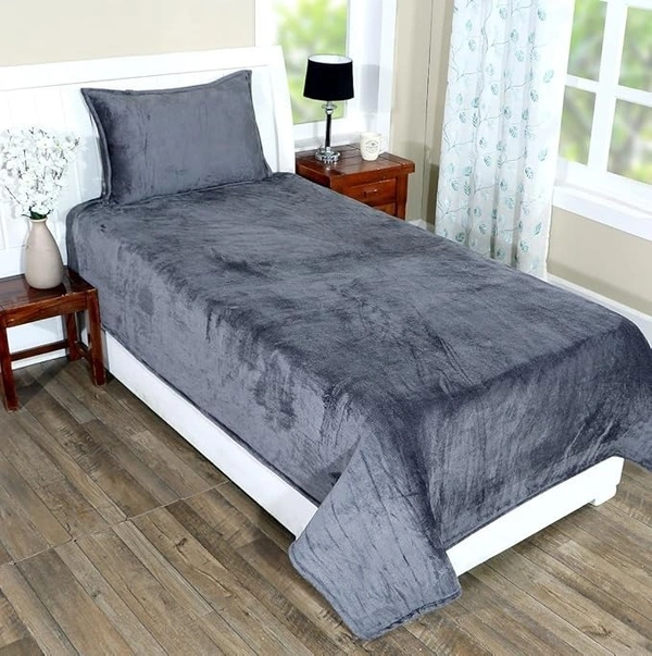 MORADO 190 GSM Flannel Super Soft Warm Single Bed Bedsheet with 1 Pillow Covers for Winters - 60x90 Inches, Cadet Grey - 60x90 Inches, Cadet Grey