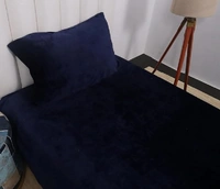 MORADO 190 GSM Flannel Super Soft Warm Elastic Fitted Single Bed Bedsheet with 1 Pillow Covers for Winters - 36x72x8 Inches, Navy Blue - 36x72x8 Inches, Navy Blue