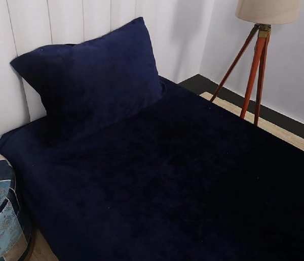MORADO 190 GSM Flannel Super Soft Warm Elastic Fitted Single Bed Bedsheet with 1 Pillow Covers for Winters - 36x72x8 Inches, Navy Blue - 36x72x8 Inches, Navy Blue
