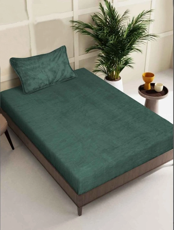 MORADO 190 GSM Flannel Super Soft Warm Elastic Fitted Single Bed Bedsheet with 1 Pillow Covers for Winters - 36x72x8 Inches, Olive Green - 36x72x8 Inches, Olive Green