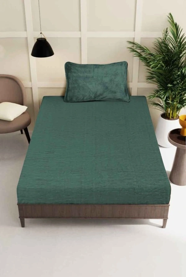 MORADO 190 GSM Flannel Super Soft Warm Elastic Fitted Single Bed Bedsheet with 1 Pillow Covers for Winters - 36x72x8 Inches, Olive Green - 36x72x8 Inches, Olive Green