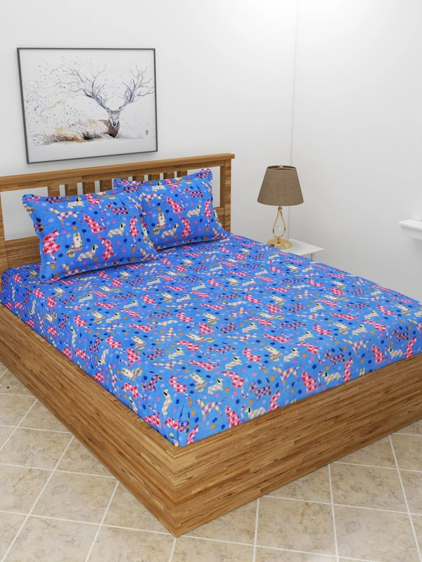 MORADO 190 GSM Flannel Super Soft Warm Double Bed Cartoon Print Bedsheet with 2 Pillow Covers for Winters - 90x100 Inches, Blue - 90x100 Inches, Blue