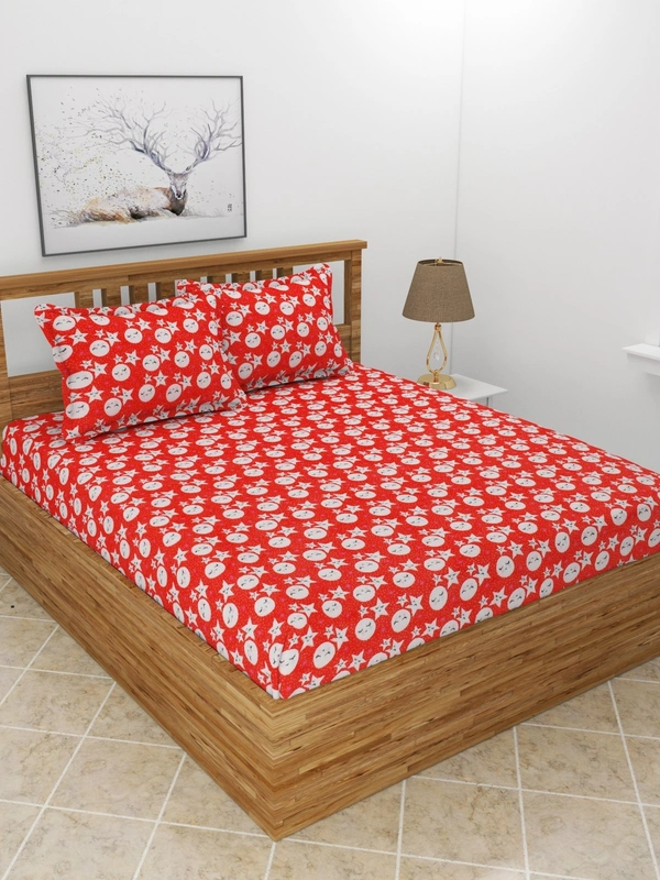 MORADO 190 GSM Flannel Super Soft Warm Double Bed Cartoon Print Bedsheet with 2 Pillow Covers for Winters - 90x100 Inches, Red - 90x100 Inches, Red