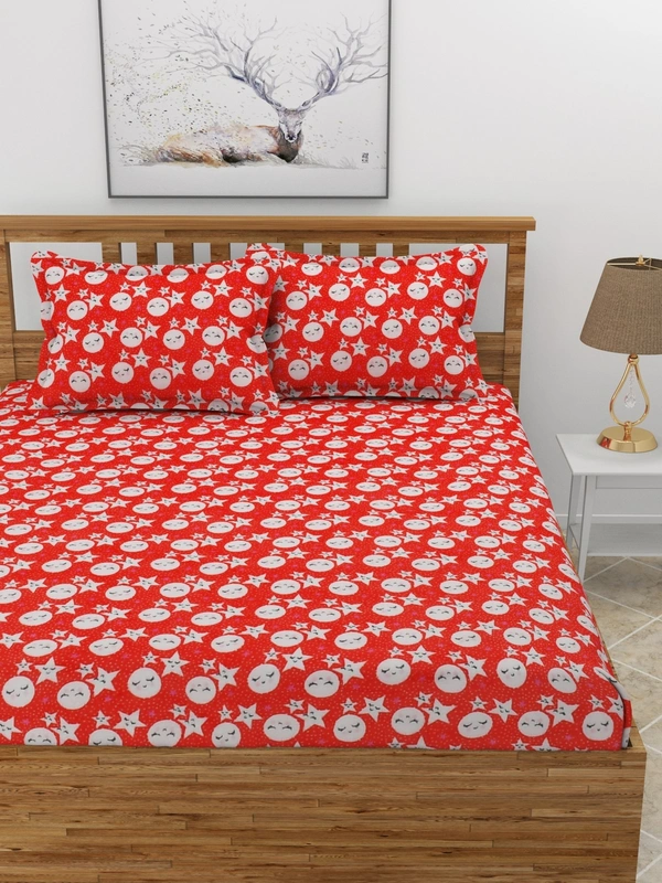 MORADO 190 GSM Flannel Super Soft Warm Double Bed Cartoon Print Bedsheet with 2 Pillow Covers for Winters - 90x100 Inches, Red - 90x100 Inches, Red
