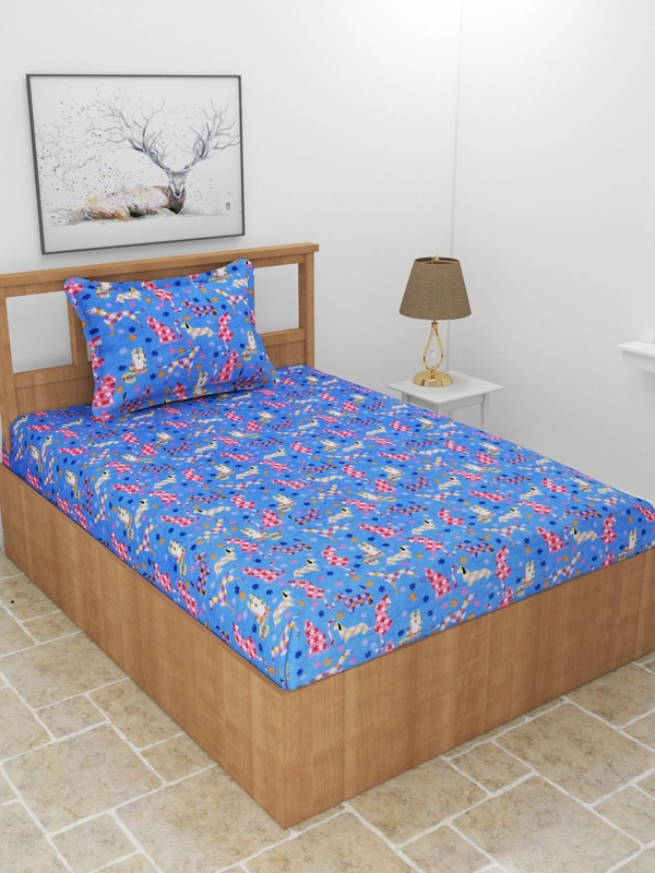 MORADO 190 GSM Flannel Super Soft Warm Single Bed Cartoon Print  Bedsheet with 1 Pillow Covers for Winters - 60x90 Inches, Blue - 60x90 Inches, Blue