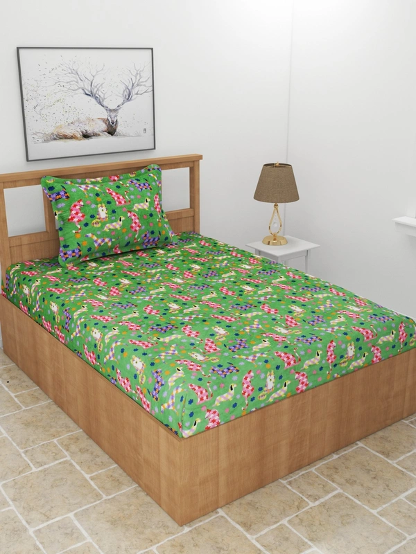 MORADO 190 GSM Flannel Super Soft Warm Single Bed Cartoon Print  Bedsheet with 1 Pillow Covers for Winters - 60x90 Inches,Green - 60x90 Inches, Green