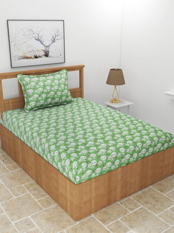MORADO 190 GSM Flannel Super Soft Warm Single Bed Cartoon Print  Bedsheet with 1 Pillow Covers for Winters - 60x90 Inches, Light Green - 60x90 Inches, Light Green