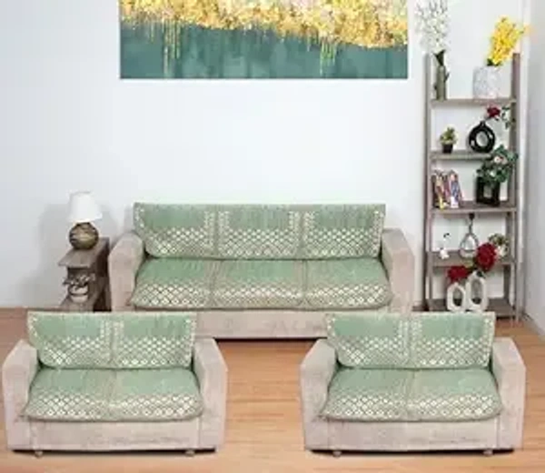 MORADO 7 Seater Sofa Cover  Sofa Panel Premium Quality, Chenille for Ultimate Protection and Style Durable, 3+2+2 Settee Slipcover in Light Green, - Light Green