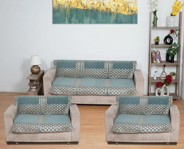 MORADO 7 Seater Sofa Cover  Sofa Panel Premium Quality, Chenille for Ultimate Protection and Style Durable, 3+2+2 Settee Slipcover in Sea Green, - Sea Green
