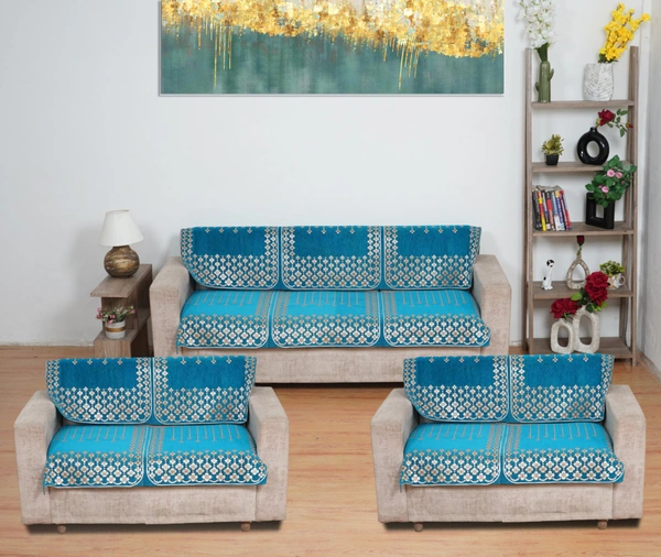MORADO 7 Seater Sofa Cover  Sofa Panel Premium Quality, Chenille for Ultimate Protection and Style Durable, 3+2+2 Settee Slipcover in Sea Green, - Aqua