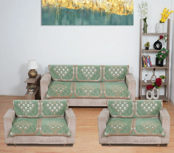 MORADO 7 Seater Sofa Cover  Sofa Panel Premium Quality, Chenille for Ultimate Protection and Style Durable, 3+2+2 Settee Slipcover in Light Green, - Light Green