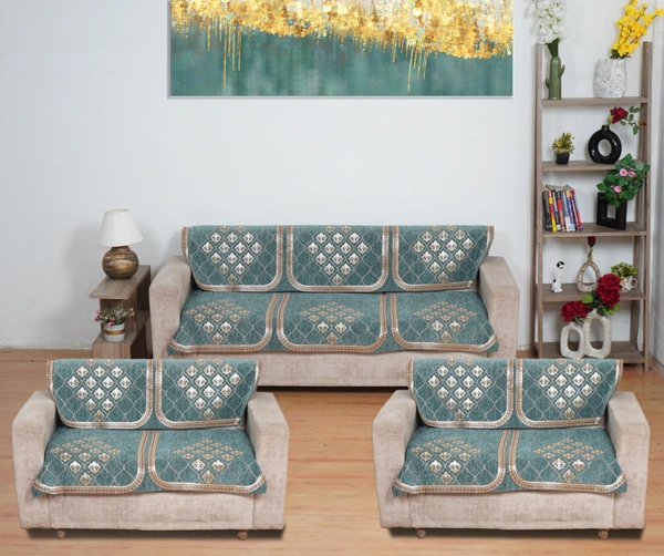 MORADO 7 Seater Sofa Cover  Sofa Panel Premium Quality, Chenille for Ultimate Protection and Style Durable, 3+2+2 Settee Slipcover in Sea Green, - Sea Green
