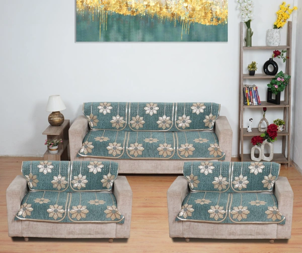 MORADO 7 Seater Sofa Cover  Sofa Panel Premium Quality, Chenille for Ultimate Protection and Style Durable, 3+2+2 Settee Slipcover in Sea Green, - Sea Green