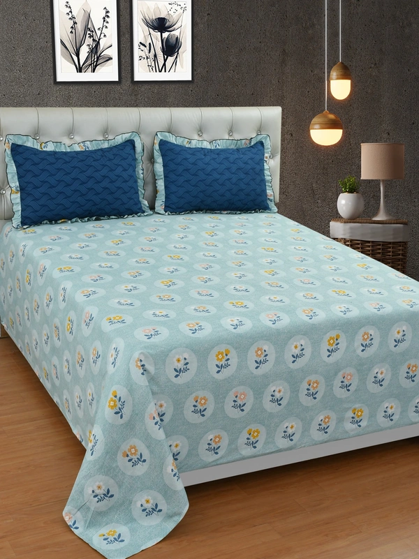 MORADO Glace Cotton King Size Bedsheet with 2 Pillow Covers with Frill (108x108, Inches) - 108x108 Inches, Light Blue