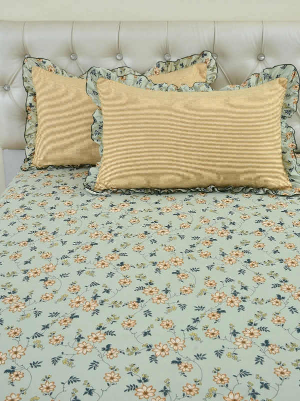 MORADO Glace Cotton King Size Bedsheet with 2 Pillow Covers with Frill (108x108, Inches) - 108x108 Inches, Light Green