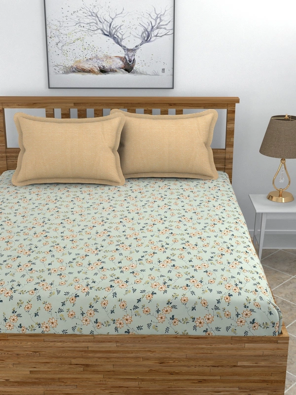 MORADO Glace Cotton King Size Bedsheet with 2 Pillow Covers with Frill (108x108, Inches) - 108x108 Inches, Light Green