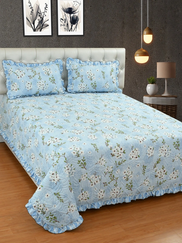 MORADO Glace Cotton Luxury Ultrasonic Printed Lightweight All Season Bedspreads/Quilted Bed Cover With 2 King Size Pillow Covers - (90x100 inches - light blue) - 90x100 Inches, Azure Radiance