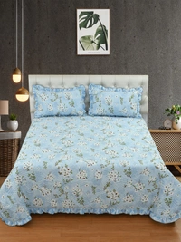 MORADO Glace Cotton Luxury Ultrasonic Printed Lightweight All Season Bedspreads/Quilted Bed Cover With 2 King Size Pillow Covers - (90x100 inches - light blue) - 90x100 Inches, Azure Radiance