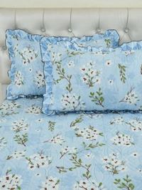 MORADO Glace Cotton Luxury Ultrasonic Printed Lightweight All Season Bedspreads/Quilted Bed Cover With 2 King Size Pillow Covers - (90x100 inches - light blue) - 90x100 Inches, Azure Radiance