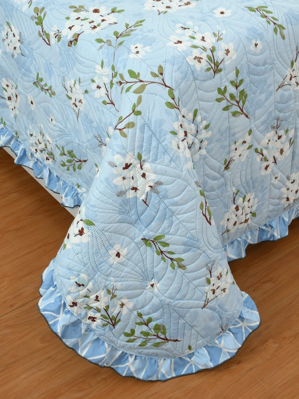 MORADO Glace Cotton Luxury Ultrasonic Printed Lightweight All Season Bedspreads/Quilted Bed Cover With 2 King Size Pillow Covers - (90x100 inches - light blue) - 90x100 Inches, Azure Radiance